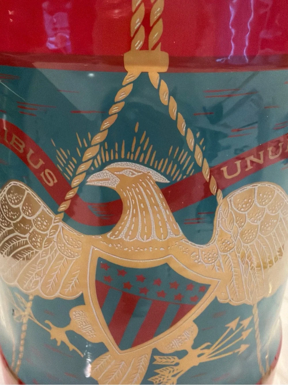 Vintage Cera E Pluribus Unum Eagle Ice Bucket Bareware Retro 1950 Metal Finial